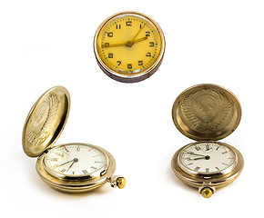Image showing Old retro pocket clock, stopwatch  isolated on white backgroundcloth