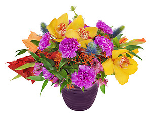 Image showing Floral bouquet of orchids, gladioluses and carnation arrangement