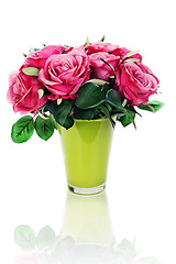 Image showing Colorful flower bouquet from artificial roses arrangement center