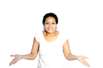 Image showing Woman shrugging her shoulders