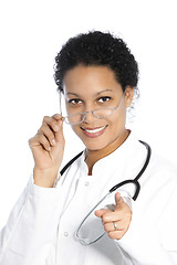 Image showing Female doctor pointing towards the camera