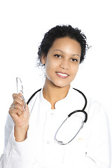 Image showing Smiling female doctor on white background