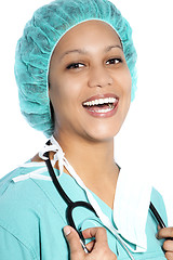 Image showing Laughing doctor in a theatre cap