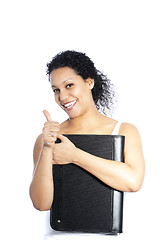 Image showing Happy woman giving a thumbs up