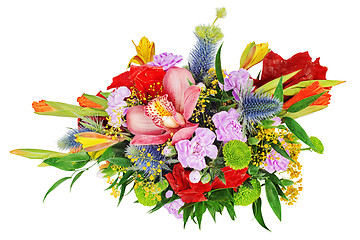 Image showing Floral bouquet of orchids, gladioluses and carnation isolated on