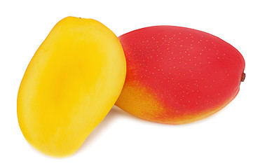 Image showing Fresh mango fruit with cut isolated on white background.