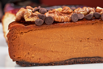 Image showing cheesecake with chocolate and nuts