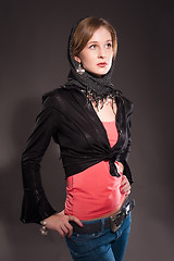 Image showing Sexy slim woman with scarf