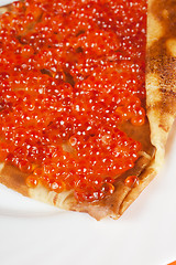 Image showing Pancake with red caviar