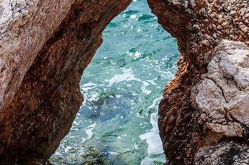 Image showing Shore of an ocean with big rocks