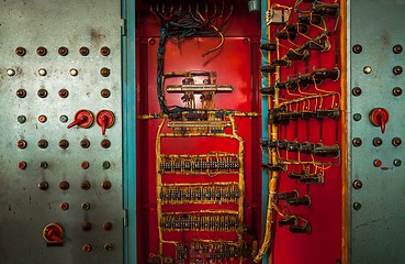 Image showing Industrial fuse box on the wall