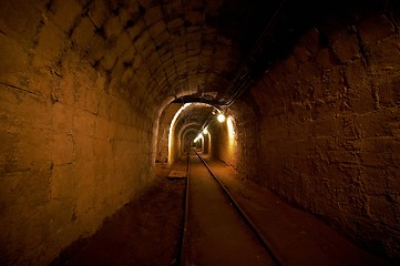 Image showing Underground mine passage with rails