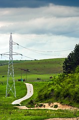 Image showing Road with electric lines