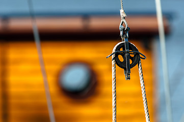 Image showing Winch with rope on sailing boat