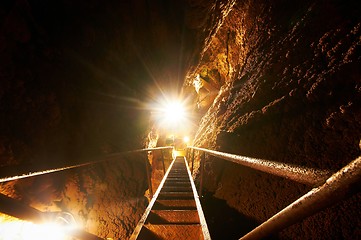 Image showing Underground sataircase a cave with bright lighr