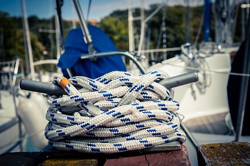 Image showing Colorful rope on sailing boat