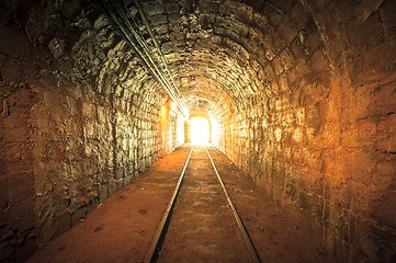 Image showing Underground mine passage with rails