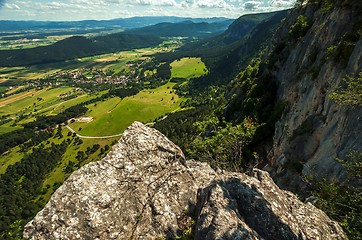 Image showing Small village aerial view from the mountains