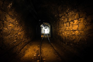 Image showing Underground mine passage with rails