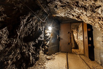 Image showing Underground mine passage with rails