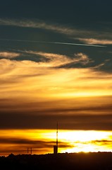 Image showing Dramatic sky with transmission tower