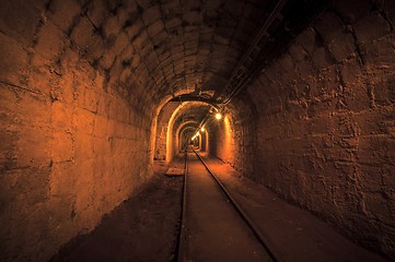 Image showing Underground mine passage with rails