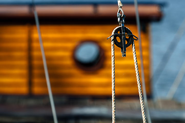 Image showing Winch with rope on sailing boat