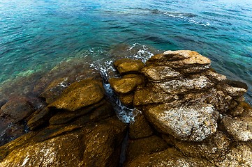 Image showing Shore of an ocean with big rocks