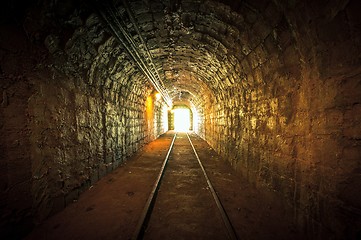 Image showing Underground mine passage with rails