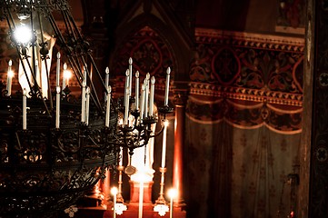 Image showing Artificial chandelier in a church