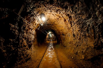 Image showing Underground mine passage with rails