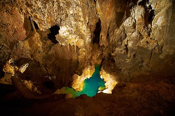 Image showing Underground lake sorrunded by rocks