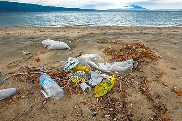 Image showing Rubbish on the shores of an ocean