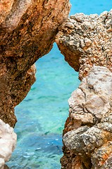 Image showing Shore of an ocean with big rocks