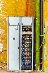 Image showing Industrial fuse box on the wall