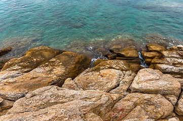 Image showing Shore of an ocean with big rocks