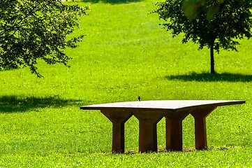 Image showing Wooden table at  the park