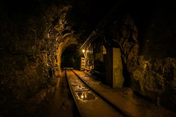 Image showing Underground mine passage with rails