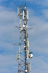 Image showing Transmission tower with blue sky