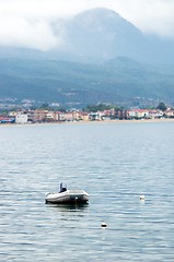 Image showing Small rubber boat on the sea