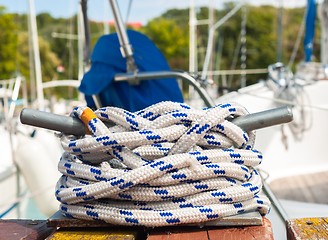 Image showing Colorful rope on sailing boat