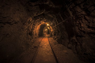 Image showing Underground mine passage with rails