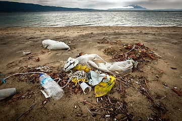 Image showing Rubbish on the shores of an ocean