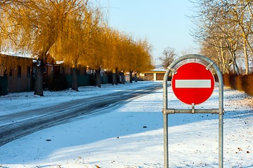 Image showing No entry sign at the road