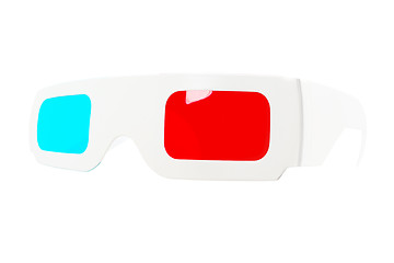 Image showing Fish-eye view of red-and-blue disposable glasses