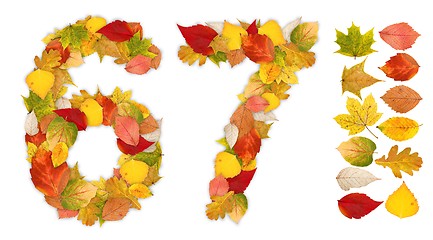 Image showing Numbers 6 and 7 made of autumn leaves