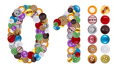 Image showing Numbers 0 and 1 made of clothing buttons