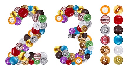 Image showing Numbers 2 and 3 made of clothing buttons