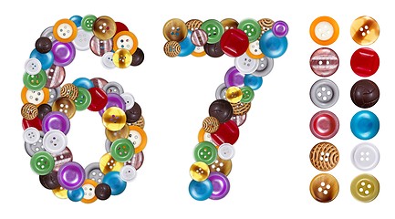 Image showing Numbers 6 and 7 made of clothing buttons