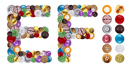 Image showing Characters E and F made of clothing buttons